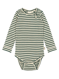 Petit Piao body med grønne og off-white striber set forfra
